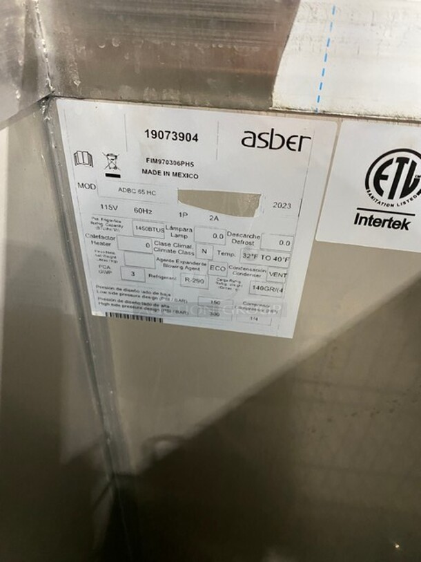 NEW Scratch And Dent Asber Stainless Steel Commercial 2 Door Slide Top Bottle Cooler! MODEL ADBC65HC 115 Volts 1 PH  - Image 7 of 8