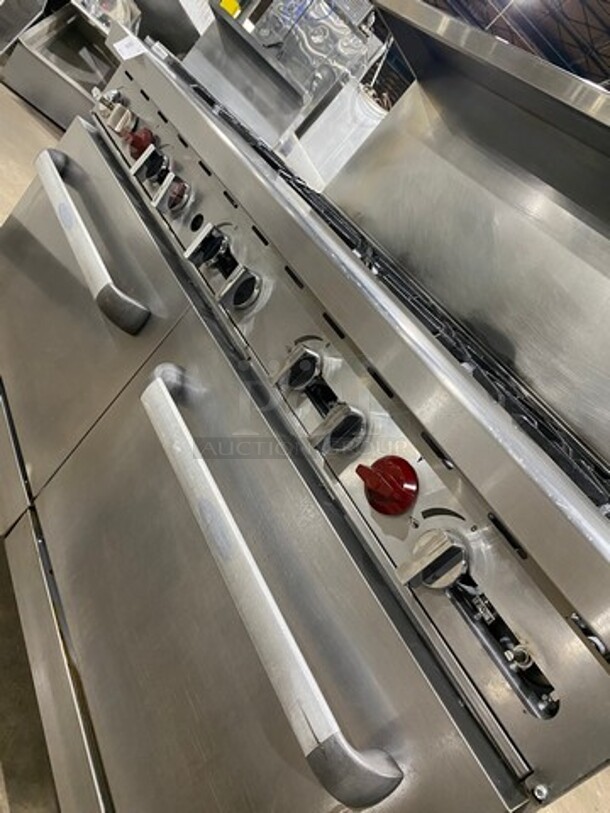 Commercial Natural Gas Powered 10 Burner Stove! With Raised Back Splash And Salamander Shelf! With 2  Oven Underneath! All Stainless Steel! On Casters! - Image 9 of 9