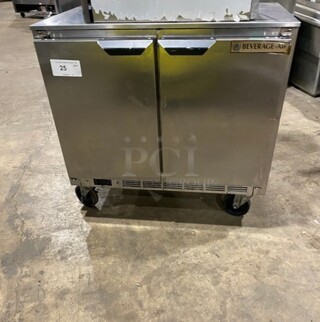 Beverage Air Stainless Steel Commercial 2 Door Undercounter Cooler on Commercial Casters! MODEL UCR34HC SN:13304623 115V 1PH