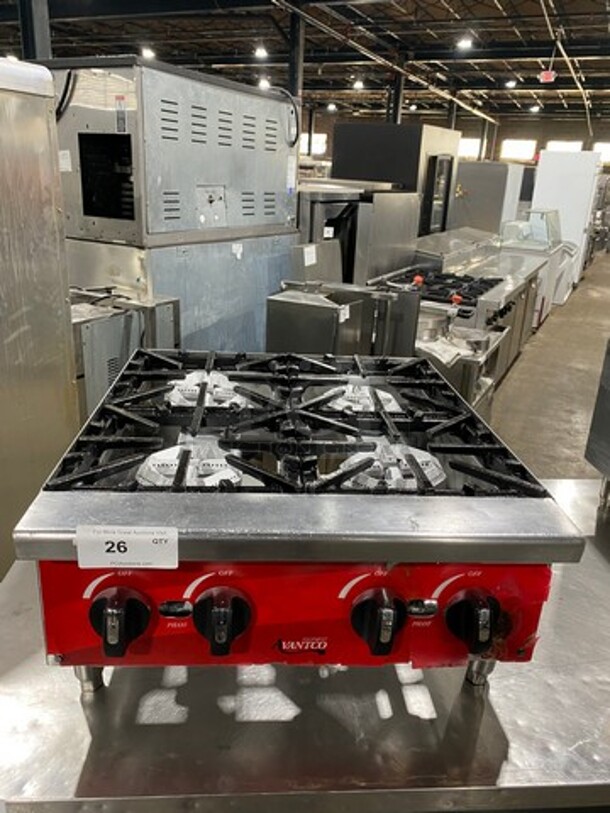 Avantco Commercial Countertop Natural Gas Powered 4 Burner Range! With Back And Side Splashes! All Stainless Steel! On Small Legs!