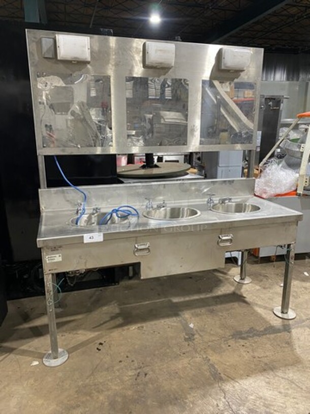 WOW! Commercial 3 Bay Sink Wash Station! Solid Stainless Steel! On Legs! - Image 1 of 11