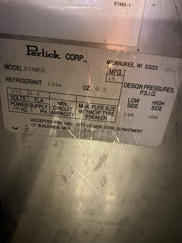 Perlick Commercial Single Door Beer Bottle Cooler! With Top Sliding Door! Solid Stainless Steel! Model: 8340UL 115V 60HZ 1 Phase - Image 6 of 7