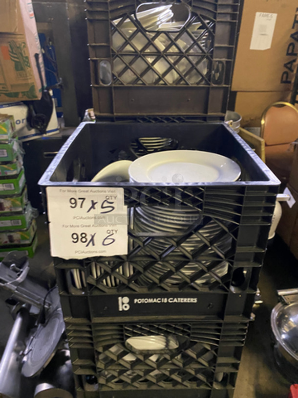 KV 7 1/2" White Ceramic Plates! Includes Black Poly Crates! 6x Your Bid! - Image 1 of 6