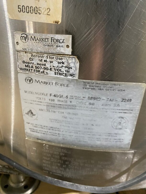 NICE! Market Forge Commercial Natural Gas Powered Floor Style Self-Contained Jacketed Soup Kettle! All Stainless Steel! On Legs! MODEL F40GL5 SN:889807JJ2249 120V 1PH - Image 11 of 12