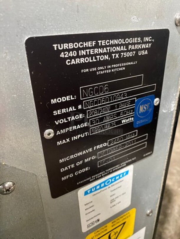 2011 Turbo Chef Commercial Countertop Rapid Cook Oven/ Microwave Oven! All Stainless Steel! Tornado Series Model: NGCD6 SN: NGCD6D10943 208/240V 60HZ 1 Phase - Image 5 of 8