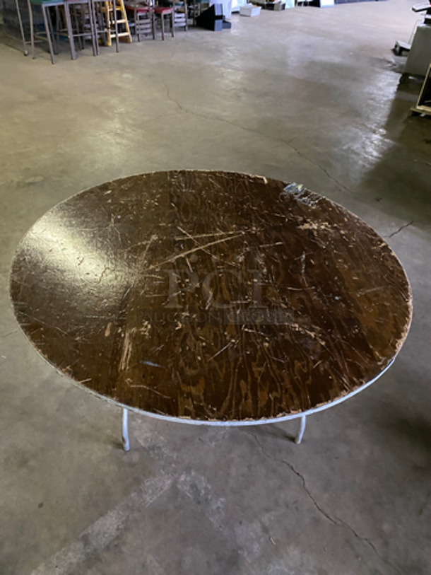 Assorted Size Wooden Pattern Round Tables! With Foldable Metal Base! 9x Your Bid! - Image 6 of 6