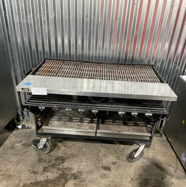Bakers {ride Stainless Steel Commercial Natural Gas Powered Char Broiler Grill! On Commercial Casters! - Image 1 of 9