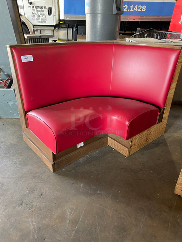 NEW! Single Sided Curved Red Cushioned Booth Seat! With Wooden Outline! Perfect For In The Corner Placement! Can Be Connected With Any Of The Booths Listed!