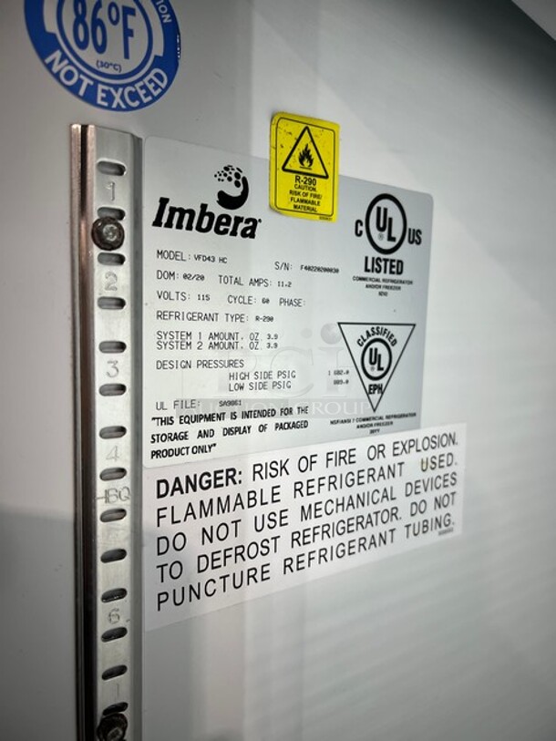 2020 Imbera Two Door Walk In Merchandiser Freezer! On Casters! Working When Removed! MODEL VFD43HC SN:F40220200030 115V 1PH - Image 6 of 11