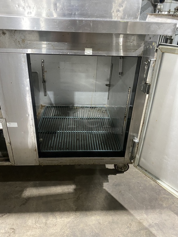 Leader All Stainless Steel Commercial Pizza Prep Table w/ 2 Tier Double Overhead Shelf!  On Commercial Casters! Working When Removed! - Image 7 of 8
