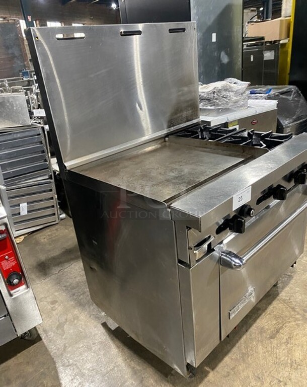 American Range 2 Burner Gas Range With Griddle, And Oven Underneath & Back Splash! On Legs! - Image 2 of 8