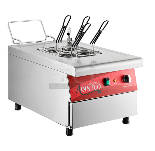 BRAND NEW IN BOX! Avantco 177PC201 Stainless Steel Commercial Countertop Electric Powered Pasta Cooker. 208/240 Volts, 1 Phase. - Image 1 of 4