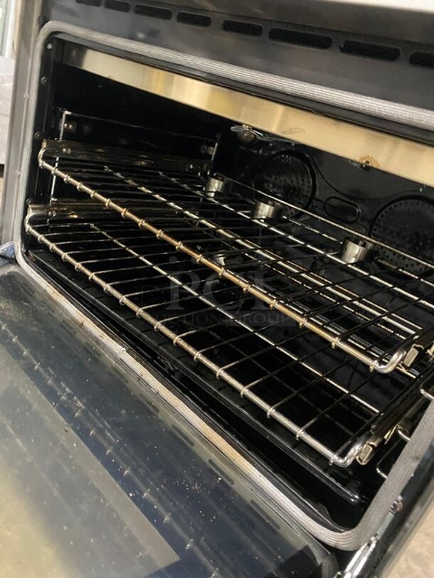 Zline Gas Powered 4 Burner Stove! With Oven Underneath! Stainless Steel! On Legs! Missing Grates! MODEL RGS30 SN:20080776039 120V  - Image 6 of 10