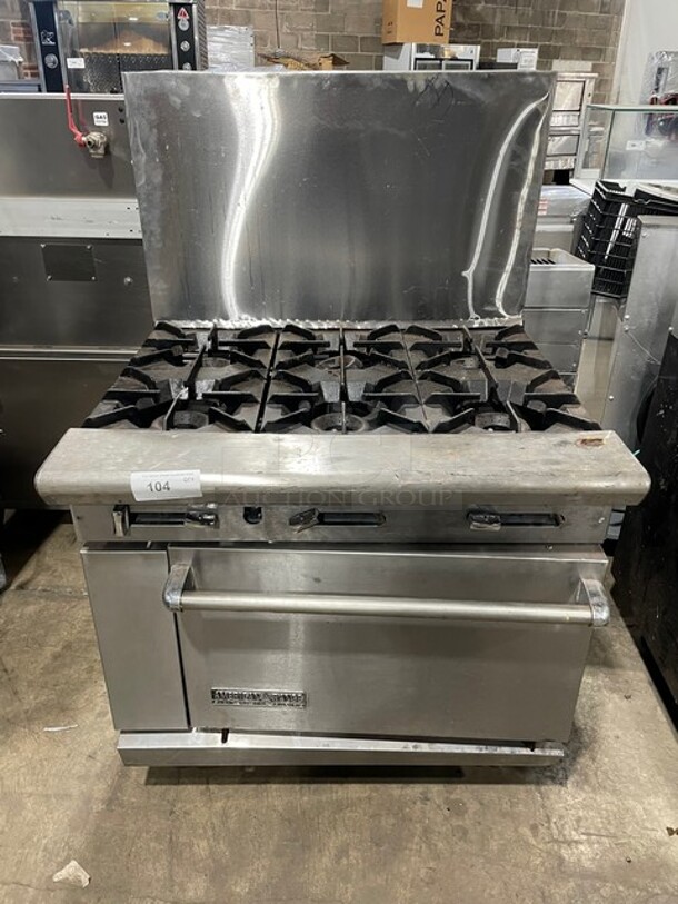 American Range Commercial Natural Gas Powered 6 Burner Stove! With Full Size Oven Underneath! With Backsplash! All Stainless Steel! - Image 1 of 8