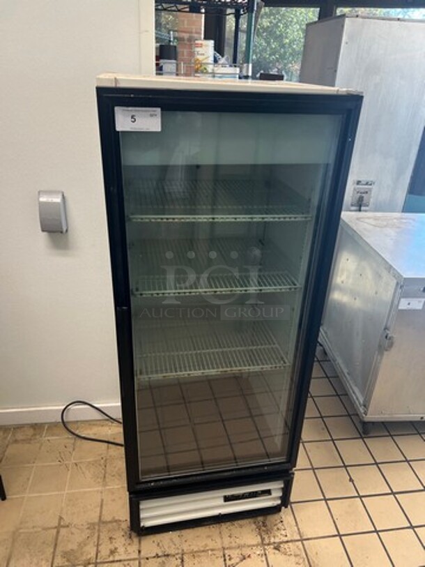 True Commercial Single Door Reach In Cooler Merchandiser! With View Through Door! Poly Coated Racks! WORKING WHEN REMOVED! Model: GDM12 SN: 13514645 115V 60HZ 1 Phase