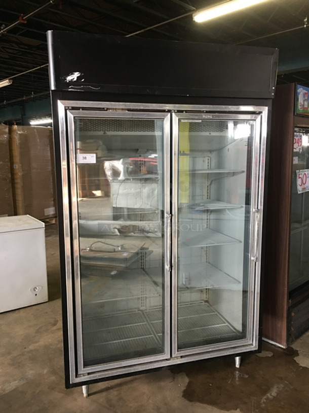 NICE! Hussmann Commercial Freezer 2 Door Reach In Display Case Merchandiser! With View Through Doors! With Poly Coated Racks! On Legs! Model: HGL2TS SN: 96L09287153 208/230V 60HZ 1 Phase