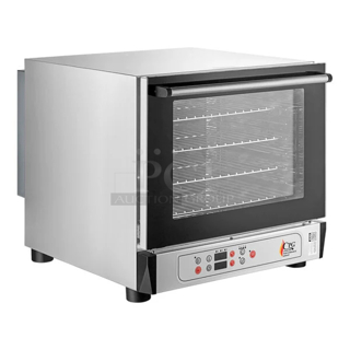 BRAND NEW SCRATCH & DENT! Cooking Performance Group COH-D4-M Electric Digital Countertop 4 Tray Half Size Convection Oven with Steam Injection - 208-240V, 2700W. GLASS IS BROKEN & UNIT IS DENTED. S/N: 00K4618955. 22 x 27 11/16 x 20 13/16
