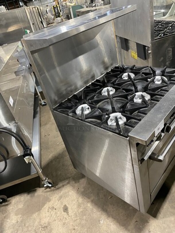 Sunfire Commercial Natural Gas Powered 6 Burner Stove! With Raised Back Splash And Salamander Shelf! With Oven Underneath! All Stainless Steel! On Casters! - Image 2 of 8