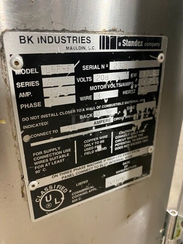 WOW! BKI Commercial Electric Powered Pressure Fryer! All Stainless Steel! On Casters! Model: LPFF SN: 2326 208V 60HZ 3 Phase - Image 8 of 11