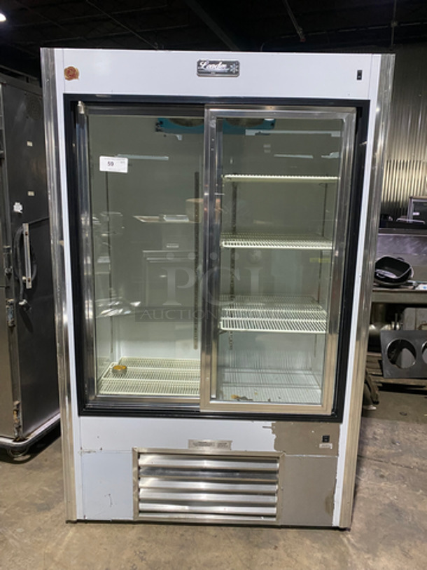 Leader Commercial Refrigerated 2 Door Reach In Merchandiser! With Sliding View Through Doors! With Poly Coated Racks! Stainless Steel Body! Model: LS48SC SN: PV08C2002 115V 60HZ 1 Phase