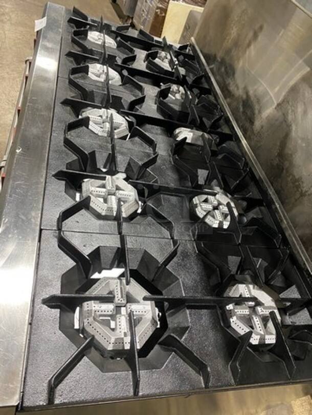 SWEET! DCS Commercial Natural Gas Powered 10 Burner Stove! With Raised Back Splash And Salamander Shelf! With 2 Oven Underneath! All Stainless Steel! On Casters! WORKING WHEN REMOVED! - Image 8 of 10