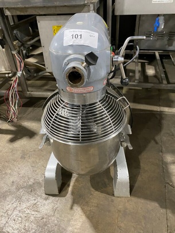 GREAT! Adcraft Commercial 20QT Planetary Mixer! With Mixing Bowl And Bowl Guard! With Whisk, Paddle, And Spiral Hook Attachments! Model: PM20 SN: 1605204 120V 60HZ 1 Phase