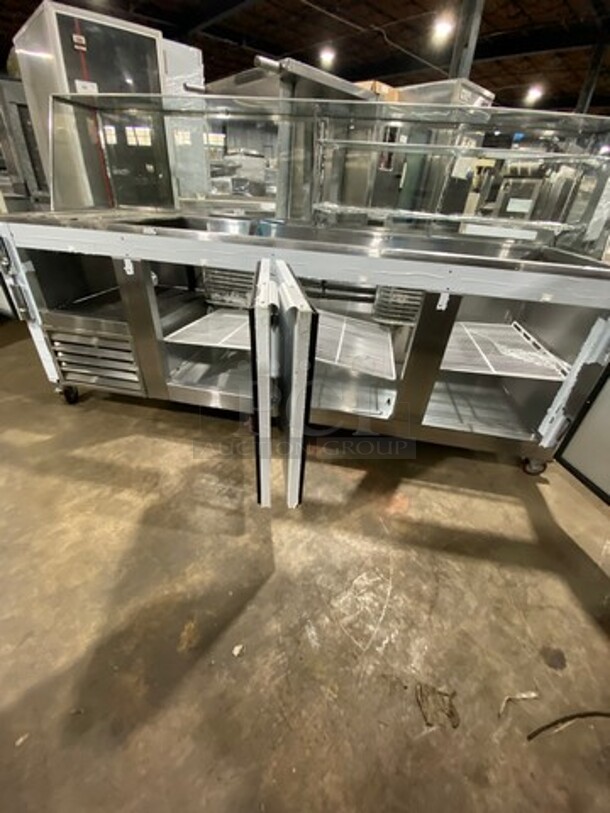 LATE MODEL! 2018 Leader Commercial Refrigerated Food Serving Station Counter/ Cold Pan! With Sneeze Guard! Stainless Steel Body! On Casters! Model: LM96SB SN: AB03M3002 115V 60HZ 1 Phase - Image 6 of 11