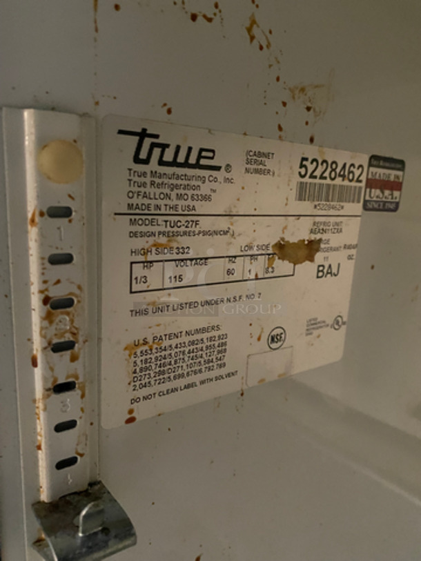 True Commercial Single Door Lowboy/Worktop Freezer! All Stainless Steel! Model: TUC27F SN: 5228462 115V 60HZ 1 Phase - Image 6 of 7