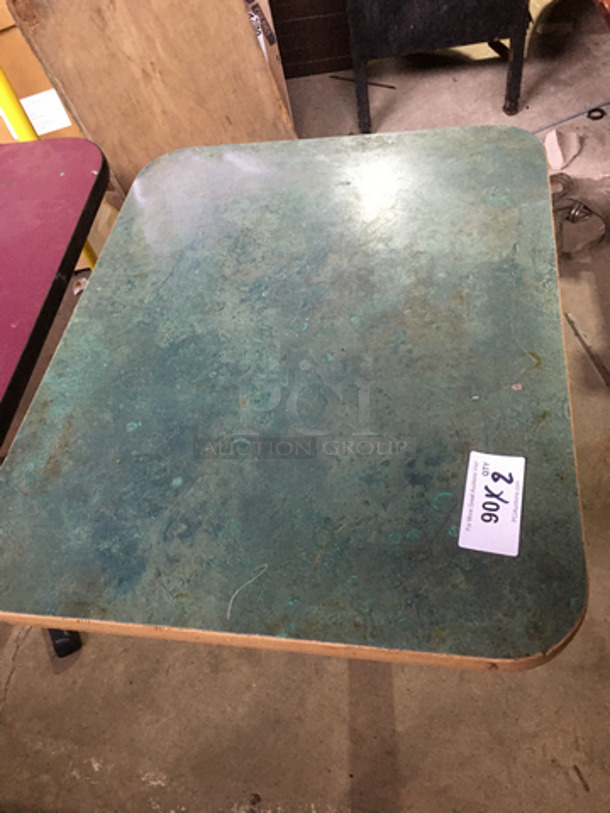 Maroon Top And Blue Green Top Square Tables! With Black Metal Base! 2x Your Bid! - Image 2 of 5