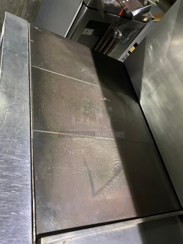 AN AMAZING FIND! Vulcan Commercial Natural Gas Powered 36 Inch French Top/24 Inch Flat Griddle Combo! With Backsplash & Overhead Salamander Shelf! With 2 Full Size Ovens Underneath! With Metal Oven Racks! All Stainless Steel! On Casters! Model: E60FL227 SN: 481550759 208/240V 1 Phase - Image 6 of 11