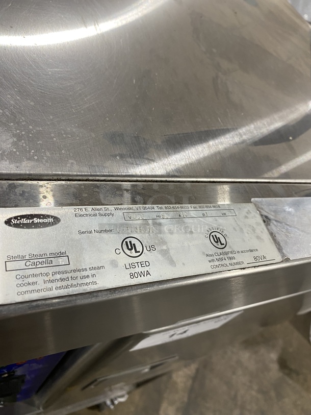 Stellar Steam Commercial Electric Powered Steamer! All Stainless Steel! On Commercial Casters! MODEL CAPELLA6  SN:021206078! 208V! - Image 8 of 9