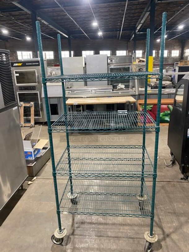 Metro Green Poly Coated 4 Tier Shelf! On Casters! BUYER MUST DISMANTLE! PCI CANNOT DISMANTLE FOR SHIPPING! PLEASE CONSIDER FREIGHT CHARGES! - Image 3 of 4