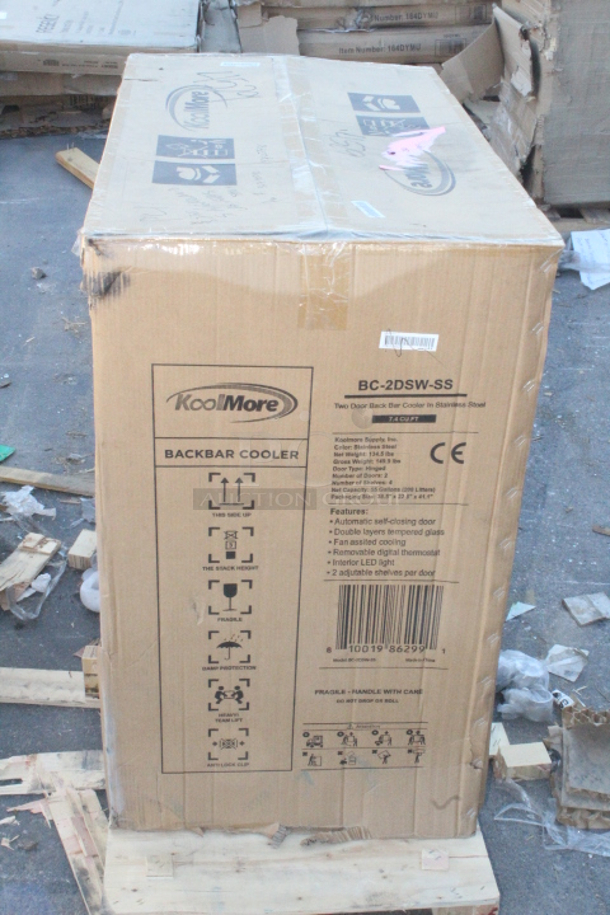 BRAND NEW SCRATCH & DENT! Koolmore BC-2DSW-SS 35 in. Two-Door Back Bar Refrigerator - 7.4 Cu Ft. WORKING!! IN THE ORIGINAL BOX.  - Image 3 of 3