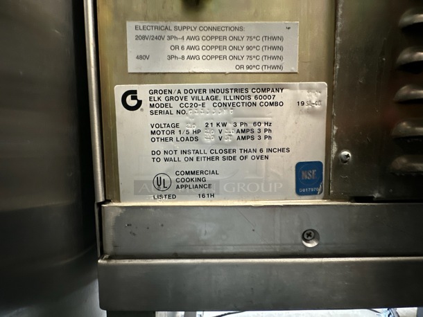Groen CC20-E Stainless Steel Commercial Electric Powered Combination Steamer Oven on Commercial Casters. 240 Volts, 3 Phase. - Image 6 of 7