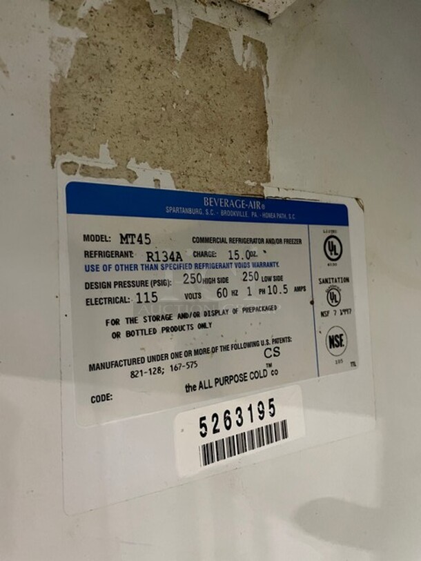 Beverage-Air Commercial Double Glass Sliding Door Reach In Refrigerator Merchandiser! With Poly Coated Racks! 115V 1 Phase! Model: MT45 SN: 5263195! - Image 7 of 8