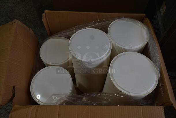 Box of White Plastic Round Lids