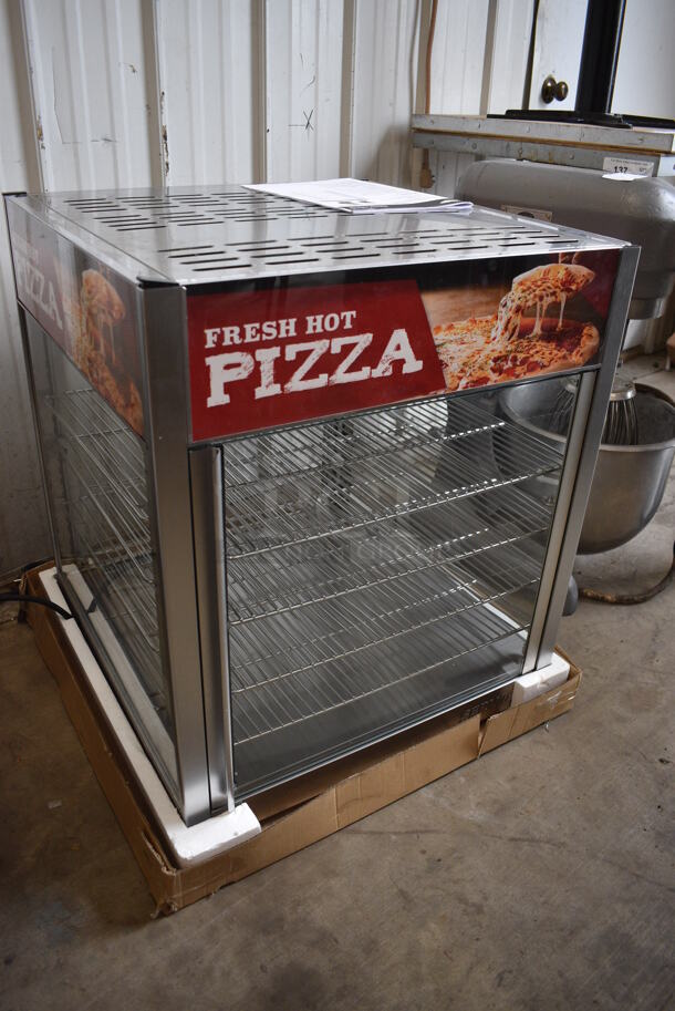 BRAND NEW IN BOX! Servit Model 423PDW18D2S Stainless Steel Commercial Countertop Pizza Warmer Merchandiser Display Case w/ Metal Rack. 120 Volts, 1 Phase. 23.5x23.5x27. Tested and Working! - Image 2 of 7