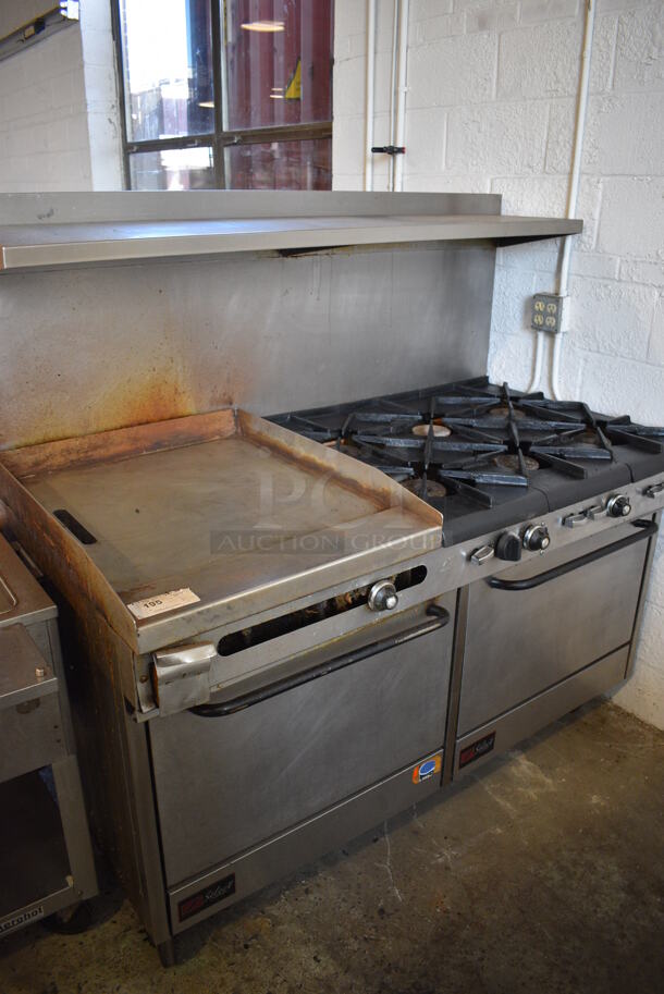 Southbend Select Stainless Steel Commercial Natural Gas Powered 6 Burner Range w/ Flat Top Griddle, 2 Ovens, Over Shelf and Back Splash. 61x35x60 - Image 2 of 10