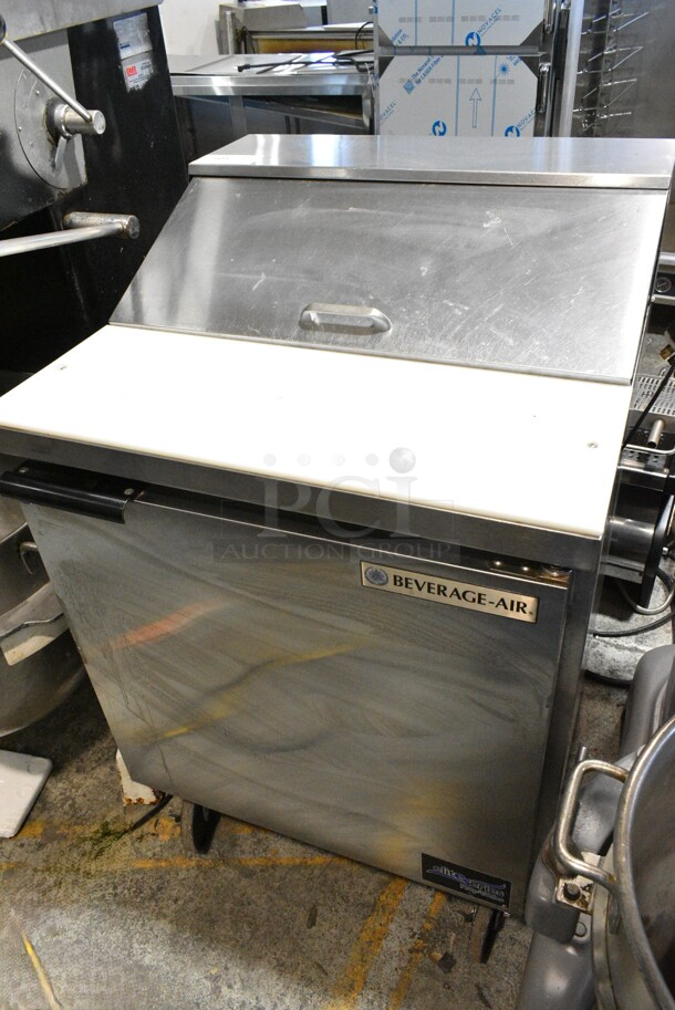Beverage Air SPE27 Stainless Steel Commercial Sandwich Salad Prep Table Bain Marie Mega Top on Commercial Casters. 115 Volts, 1 Phase. Tested and Powers On But Does Not Get Cold, Appears To Be Out of Refrigerant - Image 1 of 7