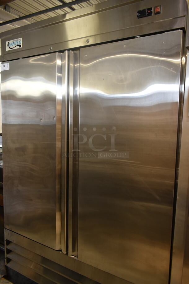 Avantco 178SS2RHC Stainless Steel Commercial 2 Door Reach In Cooler w/ Poly Coated Racks on Commercial Casters. 115 Volts, 1 Phase. Tested and Working!
 - Image 4 of 9