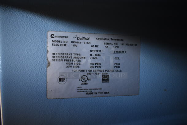 2011 Delfield UC4048-STAR Stainless Steel Commercial 2 Door Undercounter Cooler on Commercial Casters. 115 Volts, 1 Phase. Tested and Working! - Image 6 of 6