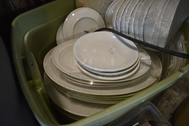 ALL ONE MONEY! Lot of 4 Bins of Various Items Including Ceramic Dishes, Butane Fuel and Shredder. - Image 8 of 9