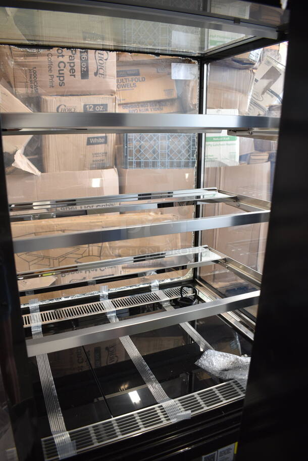 BRAND NEW SCRATCH AND DENT! Avantco 224BC60SB 60" Black Square Refrigerated Bakery Display Case with LED Lighting. See Pictures For Glass Damage. 115 Volts, 1 Phase. Tested and Powers On But Does Not Get Cold  - Image 6 of 10
