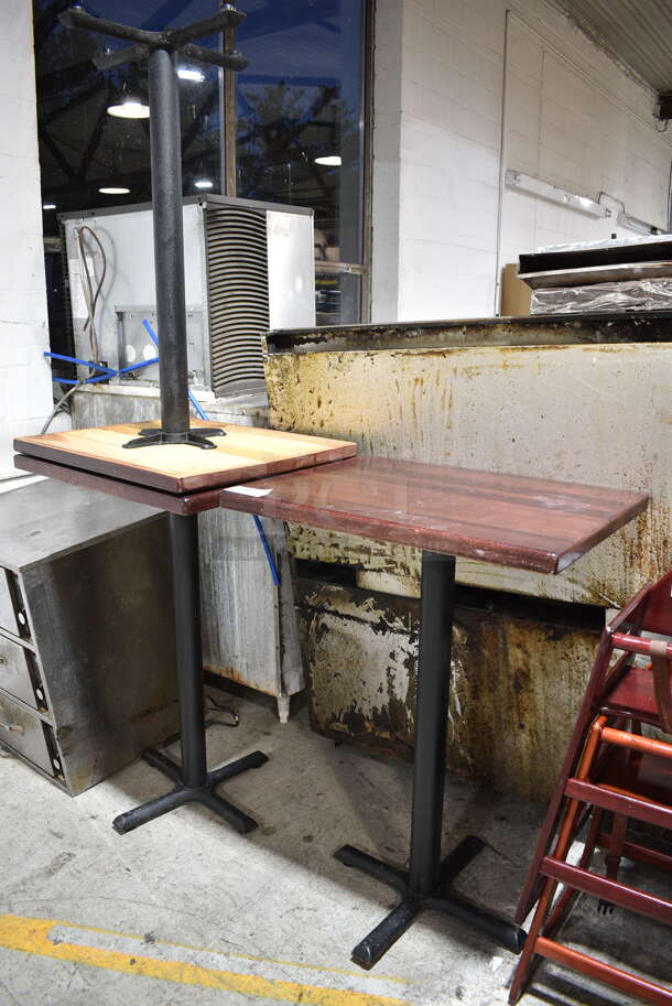 3 Wood Pattern Bar Height Table on Black Metal Table Base. 3 Times Your Bid! - Image 2 of 5