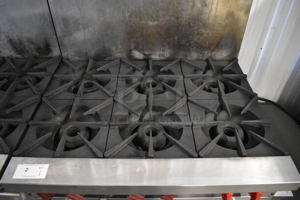 Vulcan Stainless Steel Commercial Natural Gas Powered 6 Burner Range w/ Oven, Over Shelf and Back Splash on Commercial Casters. 36x30x59 - Image 3 of 7