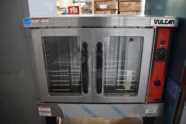 	BRAND NEW SCRATCH AND DENT! LATE MODEL! Vulcan Model VC5GD-11D1Z Stainless Steel Commercial Natural Gas Powered Full Size Convection Oven w/ View Through Doors, Metal Oven Racks and Thermostatic Controls on Metal Legs. 40x32x55. Tested and Working! - Image 4 of 8