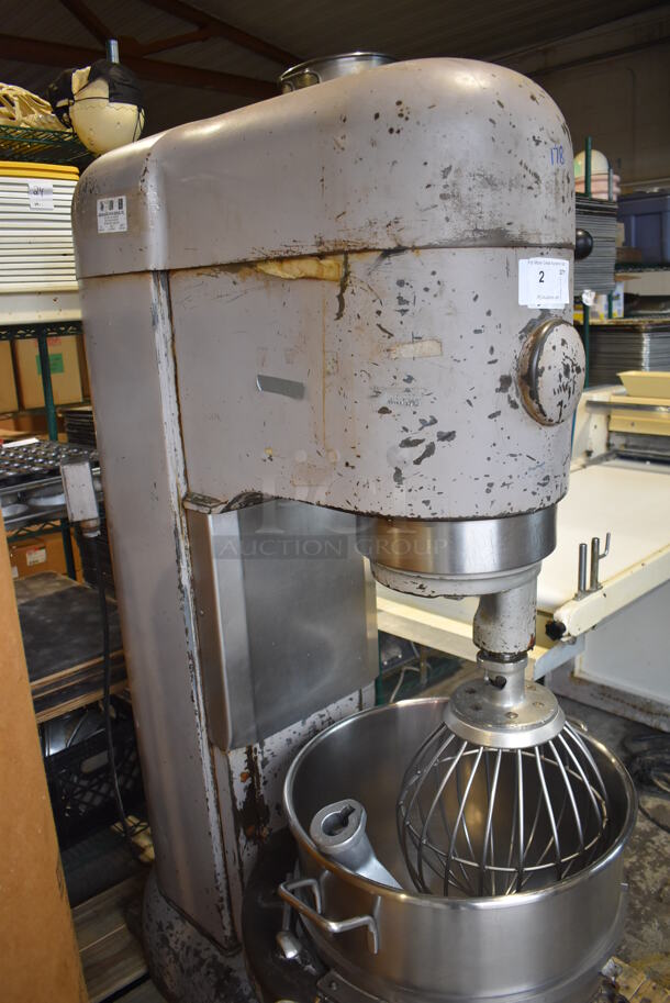 Hobart M 802 Metal Commercial Floor Style 80 Quart Planetary Dough Mixer w/ Metal Mixing Bowl, Bowl Dolly, Bowl Adapter, Dough Hook, Paddle and Whisk Attachments. 208 Volts, 3 Phase. 25x48x64 - Image 7 of 9