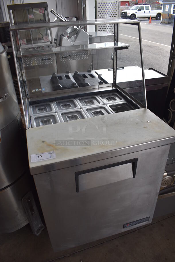 2015 True TSSU-27-08 Stainless Steel Commercial Prep Table w/ Sneeze Guard and Drop In Bins on Commercial Casters. 115 Volts, 1 Phase. 27.5x30x54.5. Tested and Working! - Image 3 of 6