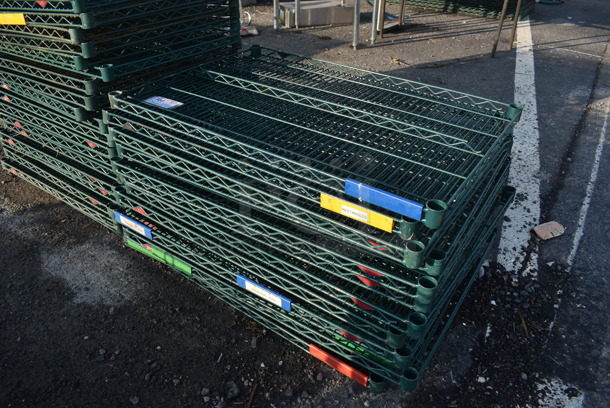 ALL ONE MONEY! Lot of 13 Metro Green Finish Wire Shelves. 36x24x1.5