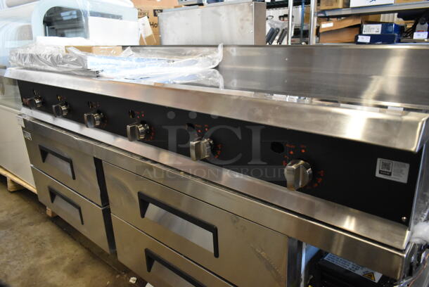 BRAND NEW SCRATCH AND DENT! Cooking Performance Group CPG 351GTUCPG72N Ultra Series Stainless Steel Commercial Countertop 72" Chrome Plated Natural Gas 6-Burner Flat Top Griddle. 180,000 BTU - Image 4 of 7